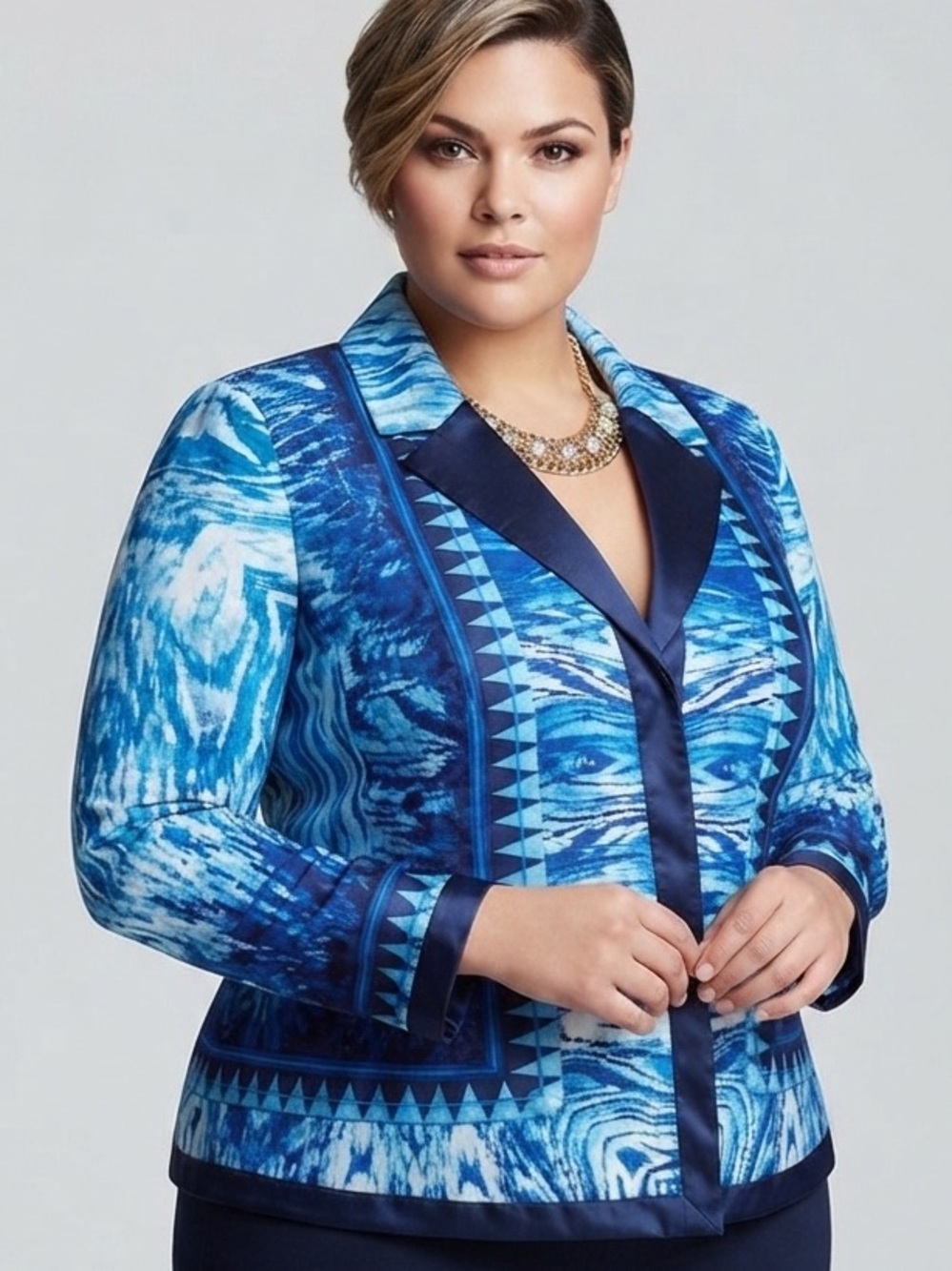ALLISON DALEY Blue Patterned Shiny Women's Jacket Plus Size est XL